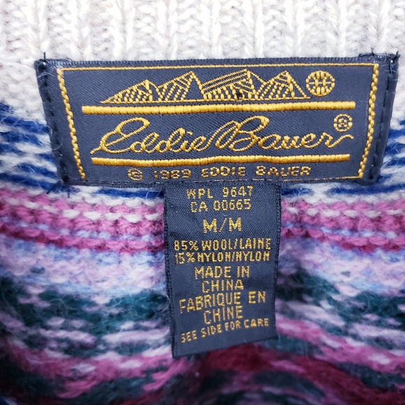 Vintage 1980s Eddie Bauer Fair Isle Nordic Wool Blend Sweater Size Medium - Picture 8 of 9